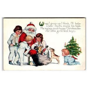 Vintage Whitney Christmas Santa Claus with Children & Tree Postcard